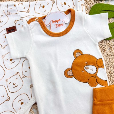  CONJ. DE MALHA 3 PEÇAS - Bear - Mostarda e Off White